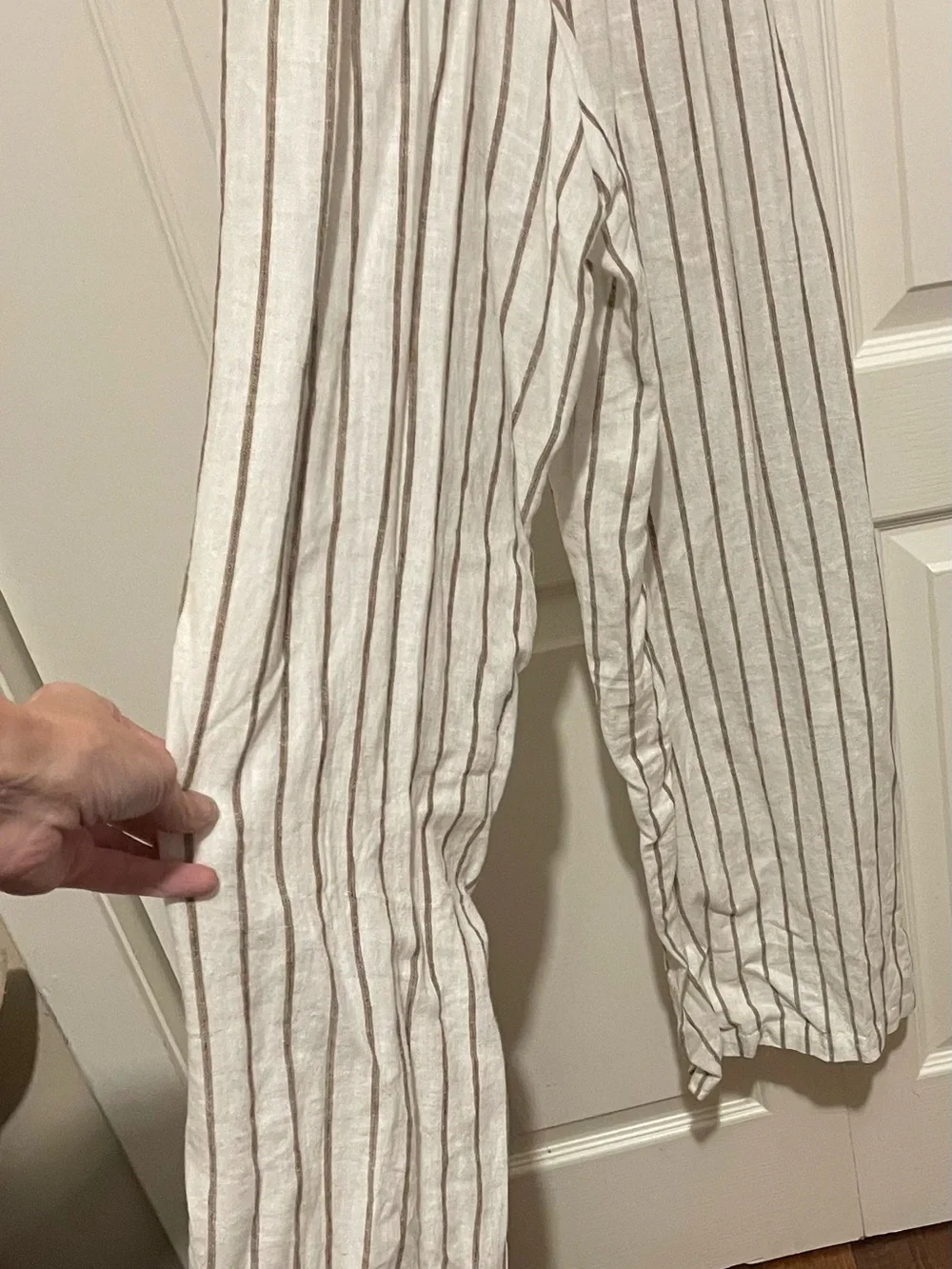 Banana Republic White and Brown Striped Linen/Rayon Wide-Leg Jumpsuit